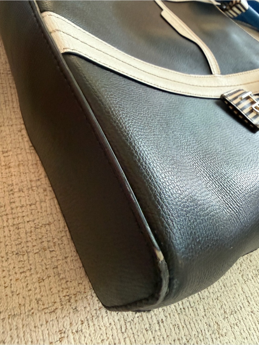 Henri Bendel Color Block Black and White Tote Bag with Blue Handles Minor wear - Picture 16 of 16